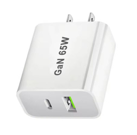 Cargador USB tipo C, adaptador de corriente con 2 puertos, 65W, PD 3,0 GaN, Compatible con iPhone