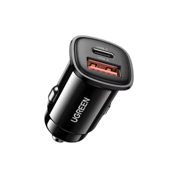Cargador de Carro UGREEN 30W USB-C PD USB-A Carga Rápida iPhone, Samsung, Xiaomi