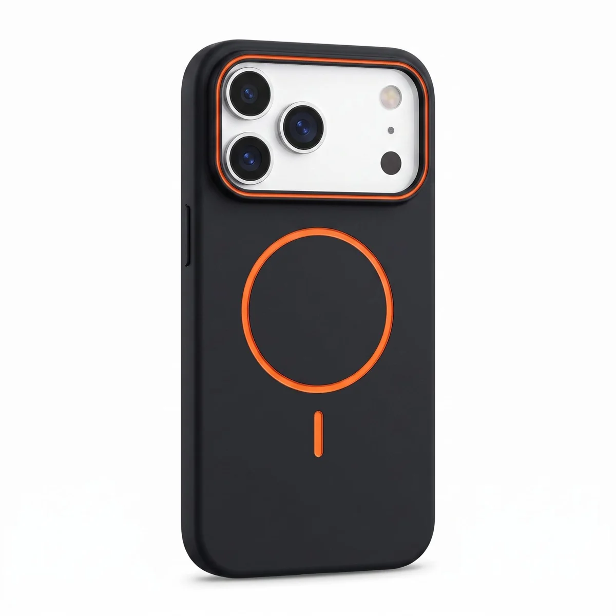 Forro iPhone 17  Negro MagSafe Detalle Naranja